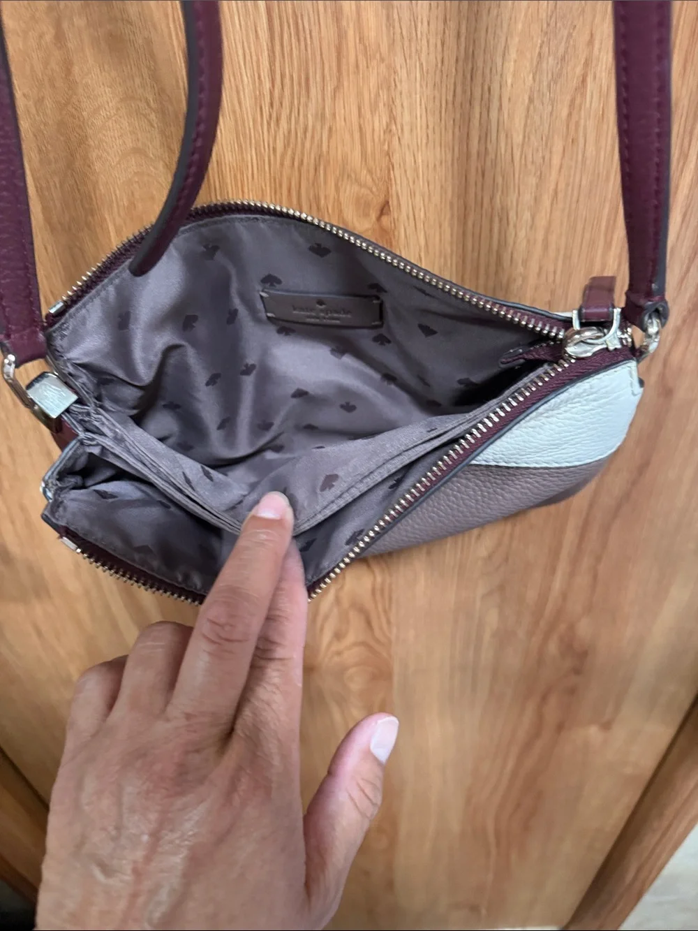 kate spade White, Taupe & Burgundy Leather Colorblock Crossbody